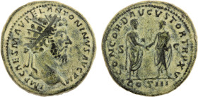 ROMAN EMPIRE: Marcus Aurelius, 161-180 AD, AE dupondius (12.85g), Rome, 161 AD, RIC-798, radiate head right, IMP CAES M AVREL ANTONINVS AVG P M // Mar...