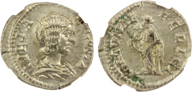 ROMAN EMPIRE: Julia Domna, augusta, 193-217, AR denarius, Rome, 196-211 AD, RIC-552 (Septimius Severus), draped bust right, IVLIA AVGVSTA // Fortuna s...