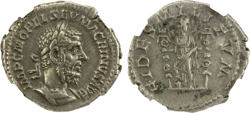 ROMAN EMPIRE: Macrinus, 217-218 AD, AR denarius, Rome, RIC-67b, laureate, long-b...