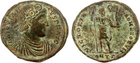 ROMAN EMPIRE: Jovian, 363-364 AD, AE follis (10.78g), Antioch, RIC-229, 3rd officina, laureate, rosette-diademed, draped, and cuirassed bust right, D ...