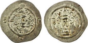 SASANIAN KINGDOM: Hormizd IV, 579-590, AR drachm (3.52g), "D", local imitation; mint mark is likely imitation of DA for Darabjird, the date replaced b...