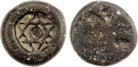MAMLUK: Anonymous, glass weight/jeton (5.55g), A-1047, hexagram, with circle in center, pellet within the circle, deep black but not quite opaque, VF....