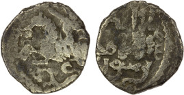 GREAT MONGOLS: Töregene, 1241-1246, AR ½ dirham (1.01g), NM, ND, A-1976A, horseman left, turning back and firing an arrow, hare below, facing right //...