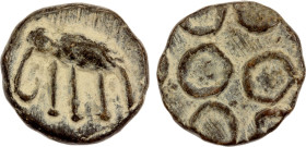 IKSHVAKUS: 3rd century AD, lead round unit (2.36g), Pieper-2776 (this piece), elephant left // multiple orbs; superb quality for this series, EF, R, e...