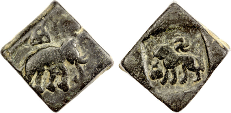 TAXILA: Anonymous, ca. 2nd century BC, AE square unit (11.93g), Pieper-1494, lio...