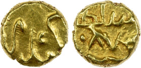 BIJAPUR: Sikandar Adil Shah, 1672-1688, AV fanam (0.35g), AH1087 (frozen date), G-BJ41, legends sikandar // sultan 1087, crude VF, RR.

Estimate: US...