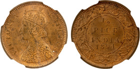 BRITISH INDIA: Victoria, Empress, 1876-1901, AE ½ pice, 1894(c), KM-484, NGC graded MS63 RB.

Estimate: USD 75 - 125
