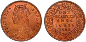 BRITISH INDIA: Victoria, Empress, 1876-1901, AE ¼ anna, 1893(c), KM-486, S&W-6.523, a superb full red lustrous example! PCGS graded MS65 RD.

Estima...