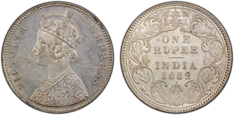 BRITISH INDIA: Victoria, Empress, 1876-1901, AR rupee, 1882(b), KM-492, S&W-6.64...