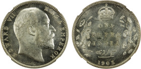 BRITISH INDIA: Edward VII, 1901-1910, AR rupee, 1903-B, KM-508, incuse mintmark, NGC graded MS63.

Estimate: USD 100 - 150