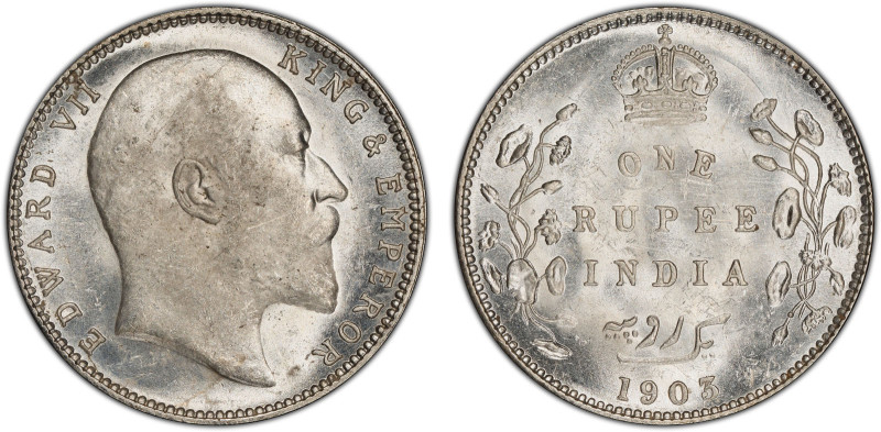 BRITISH INDIA: Edward VII, 1901-1910, AR rupee, 1903-B, KM-508, S&W-7.18, Pridmo...