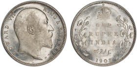 BRITISH INDIA: Edward VII, 1901-1910, AR rupee, 1903-B, KM-508, S&W-7.18, Pridmore-199, 'B' Incuse with dot on stem, an attractive mint state example,...
