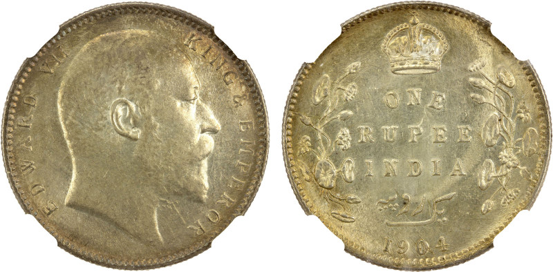 BRITISH INDIA: Edward VII, 1901-1910, AR rupee, 1904(c), KM-508, NGC graded MS62...