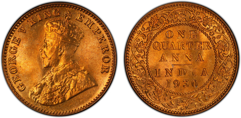 BRITISH INDIA: George V, 1910-1936, AE ¼ anna, 1930(b), KM-512, S&W-8.375, a fan...