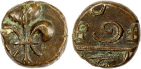 FRENCH INDIA: PONDICHÉRY: AE doudou (4.10g), ND (18th century), KM-35, Lec-20, fleur-de-lis // Tamil legend; rare in this quality, choice EF, R, ex Ch...