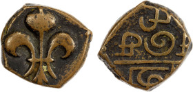 FRENCH INDIA: PONDICHÉRY: AE doudou (5.45g), ND (18th century), KM-35, Lec-20, fleur-de-lis // Tamil legend, VF-EF, ex Charles W. Lueders III Collecti...