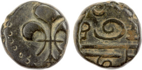 FRENCH INDIA: PONDICHÉRY: AE doudou (4.07g), ND (18th century), KM-35, Lec-20, fleur-de-lis // Tamil legend, VF-EF, ex Charles W. Lueders III Collecti...
