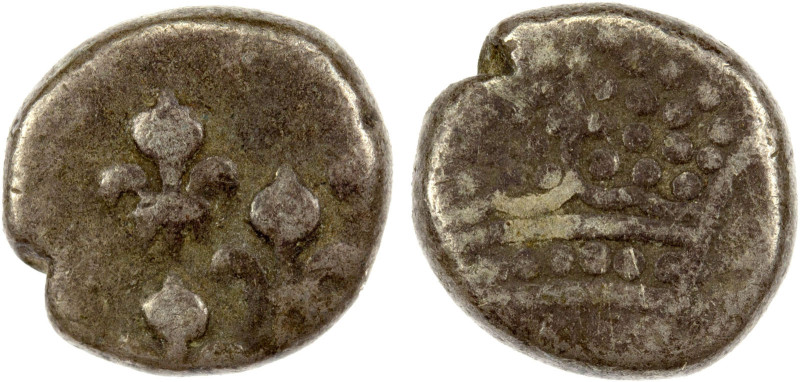 FRENCH INDIA: PONDICHÉRY: AR ½ fanon (0.67g), ND, KM-39, Lec-22, crown // 5 fleu...