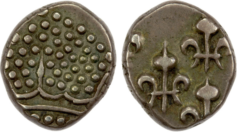 FRENCH INDIA: PONDICHÉRY: AR fanon (1.49g), ND, KM-44, Lec-26, crown // 5 fleurs...