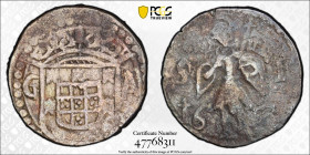 PORTUGUESE INDIA: GOA: João IV, 1640-1656, AR 2 tanga (4.03g), 16xx, KM-68, crowned arms of Portugal between G-A // St. John the Baptist, between S – ...