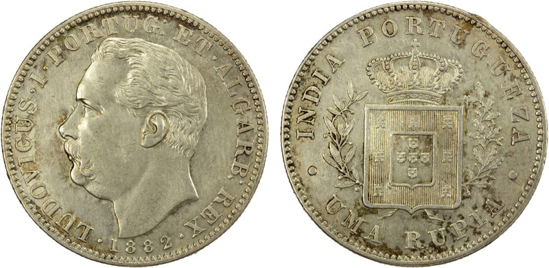 PORTUGUESE INDIA: Luís I, 1861-1889, AR rupia, 1882, KM-312, some luster and une...