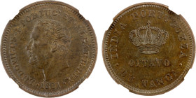 PORTUGUESE INDIA: Luiz I, 1861-1889, 1/8 tanga (oitavo), 1881, KM-307, NGC graded MS62 BN.

Estimate: USD 100 - 150
