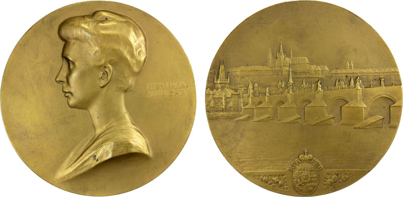 AUSTRIA: Kingdom, AE medal (110.3g), Prague, 1916, Hauser-595, Wurzbach-5960, 65...