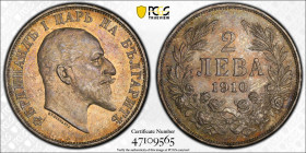 BULGARIA: Ferdinand I, 1887-1918, AR 2 leva, 1910, KM-29, an attractive nearly mint state example, PCGS graded AU58.

Estimate: USD 100 - 150
