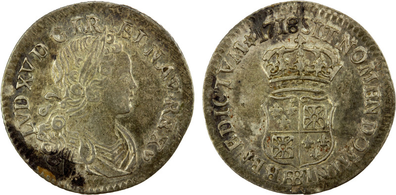 FRANCE: Louis XV, 1715-1774, 12 sols (1/10 écu), 1718-BB, KM-418.2, Strasbourg M...