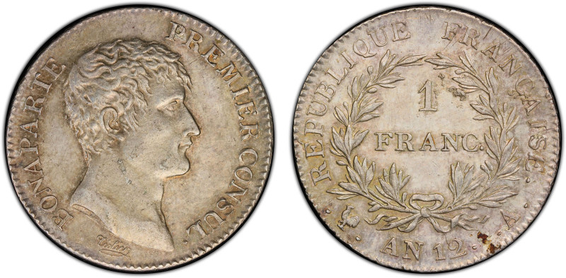 FRANCE: Napoleon I, as First Consul, 1799-1804, AR franc, Paris, AN12 (1803), KM...