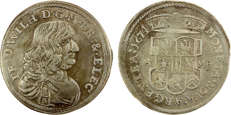 BRANDENBURG: Friedrich Wilhelm, 1640-1688, AR 1/3 thaler, 1674 AVH, KM-433, VF, ...