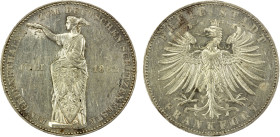 FRANKFURT: Free City, AR thaler, 1862, KM-371, Jaeger-51, German Shooting Festival, crowned eagle, legend around // woman standing right, holding a la...