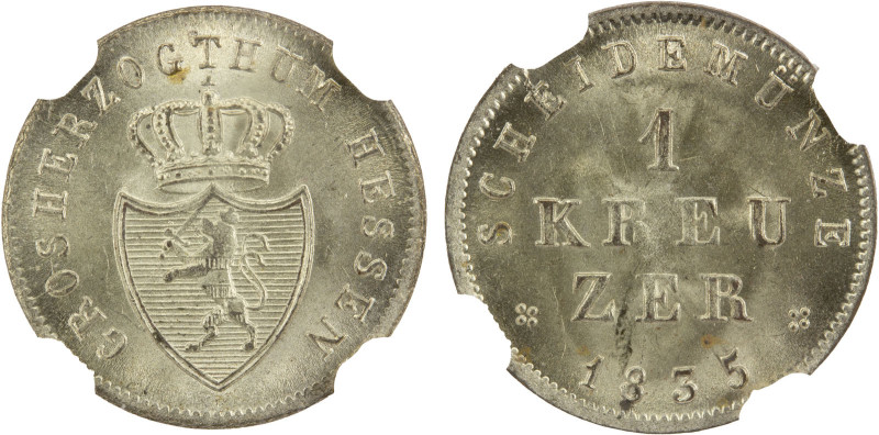 HESSE-DARMSTADT: Ludwig II, 1830-1848, BI kreuzer, 1835, KM-299, a beautiful lus...