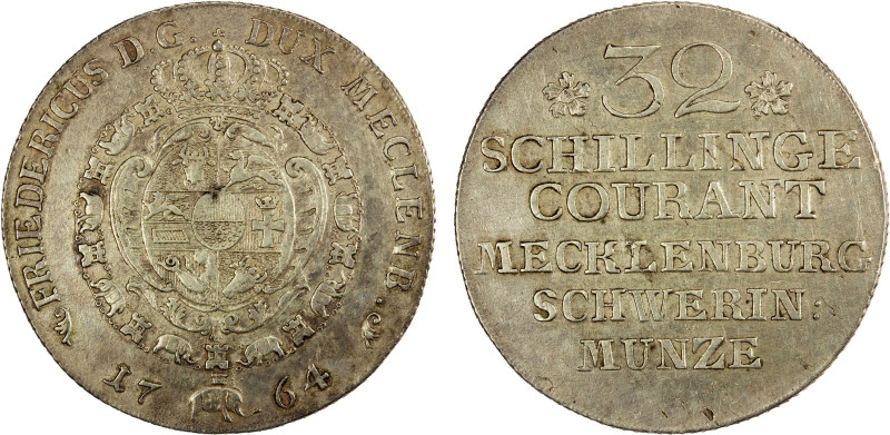 MECKLENBURG-SCHWERIN: Friedrich, 1756-1785, AR 32 schilling, 1764, Cr-53, About ...
