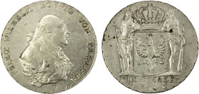 PRUSSIA: Friedrich Wilhelm II, 1786-1797, AR thaler, Berlin, 1793-A, KM-360, Dav- 2599, J-25, lightly cleaned, AU.

Estimate: USD 125 - 200
