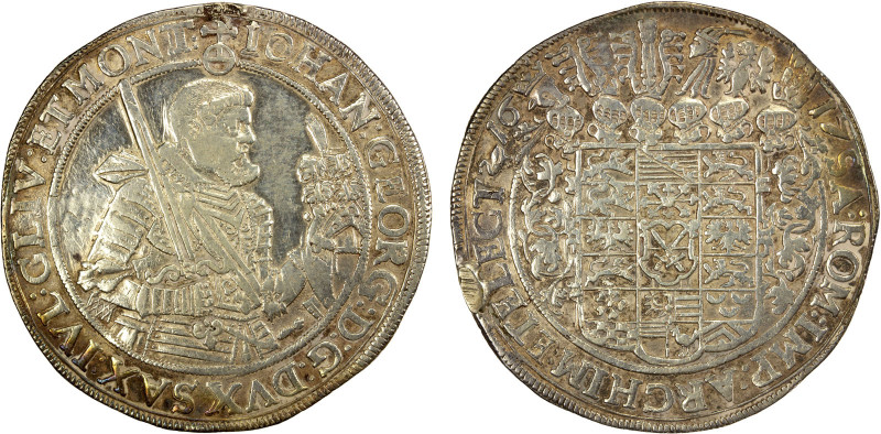 SAXONY: Johann Georg I, 1615-1656, AR thaler, 1617, Dav-7601, mount removed, VF,...