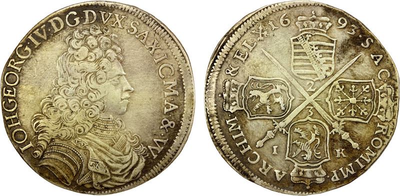 SAXONY: Johann Georg IV, 1691-1694, AR 2/3 thaler, 1693-IK, KM-628, Dresden Mint...