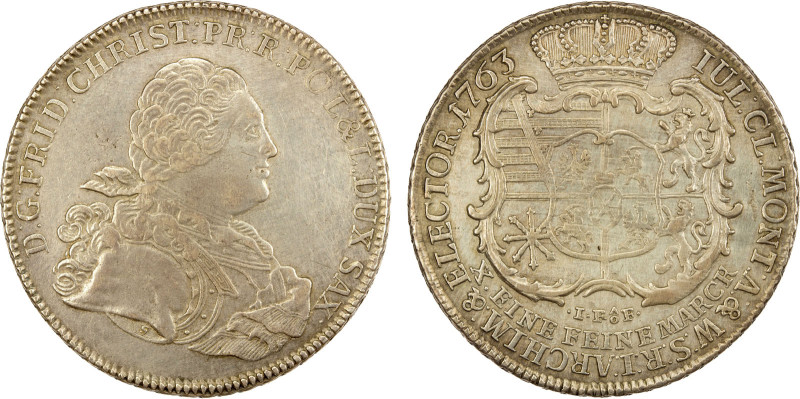 SAXONY: Friedrich August III, 1763-1806, AR thaler, 1763, KM-962, EF, ex Almer H...