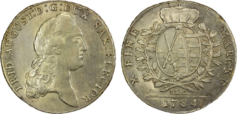 SAXONY: Friedrich August III, 1763-1806, AR thaler, 1784, KM-992, AU, ex Almer H...