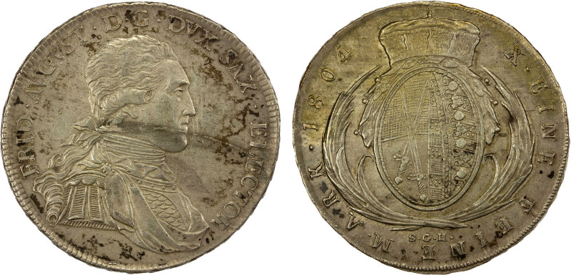 SAXONY: Friedrich August III, 1763-1806, AR thaler, 1804, KM-1027, initials SGH,...