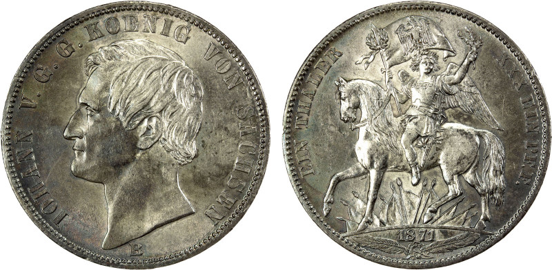 SAXONY: Johann, 1854-1873, AR thaler, 1871, KM-1230, Dav-898, J-132, Commemorati...