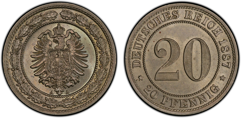 GERMANY: Kaiserreich, 20 pfennig, 1887-A, KM-9, J-6, a wonderful lustrous exampl...