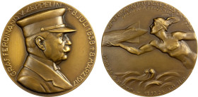 GERMANY: Weimar Republic, AE medal (85.82g), 1924, Hans Kaiser-451.3, Bernd Kaiser-721b, 59mm bronze medal for the Flight of LS 126 to America by H. Z...