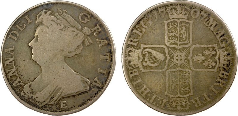 GREAT BRITAIN: Anne, 1702-1714, AR halfcrown, 1707-E, KM-518, S-3605, Edinburgh ...