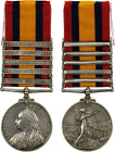 GREAT BRITAIN: Military Medals: Victoria, 1837-1901, AR medal, MYB-150, 36mm, Queen's South Africa Medal issued 1899-1902, with four campaign bars: SO...