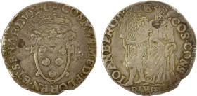 FLORENCE: Cosimo I de' Medici, 1537-1569, AR giulio (2.84g), MIR-153, CNI 226-38, crowned arms // St. John the Baptist and St. Cosimo standing, surfac...
