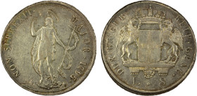 GENOA: Republic, AR 8 lire, 1795, KM-249, Saint John the Baptist blessing with his right, while on his left hand holds cross with a banner, F-VF, ex A...