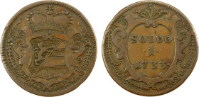 GORIZIA: Carlo IV, 1711-1740, AE soldo, 1733, KM-2, convex reverse, key date, F-VF, R.

Estimate: USD 100 - 150