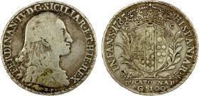 NAPLES: Ferdinando IV, first reign, 1759-1799, AR 100 grana, 1785, KM-190, Dav-1404, MIR-374, mintmaster initials CC, light hairlines on obverse, Fine...