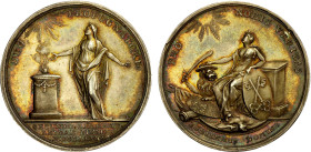 NETHERLANDS: AR medal (6.56g), 1774, Van Loon-494A, 28mm silver medal for the Bicentennial of the Relief of Leyden by S. van Berckel, personification ...
